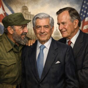 Three political and intellectual figures symbolizing revolution, liberal thought and U.S. global power during the Cold War and its aftermath.