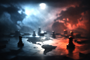 Abstract geopolitical representation of the Western Hemisphere under strategic pressure from global powers