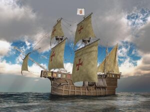 Representación simbólica de identidad occidental cristiana en contexto geopolítico.