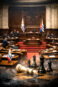 Interior of the Uruguayan Parliament chamber during a tense voting session