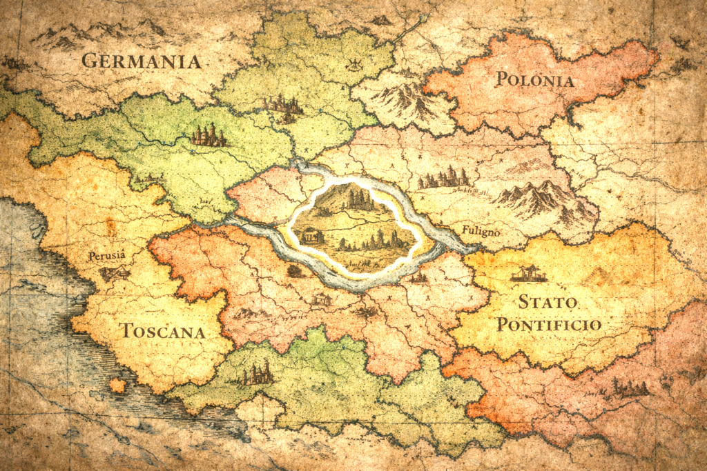 Historic European border enclave map illustrating stateless free trade territory
