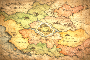 Historic European border enclave map illustrating stateless free trade territory