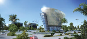 Modern corporate buildings at Zonamerica Free Trade Zone in Montevideo, Uruguay.