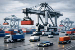 Fully automated container port operated by AI and robotic systems