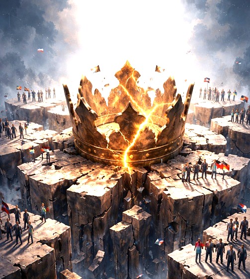 Broken crown symbolizing the crisis of democratic legitimacy