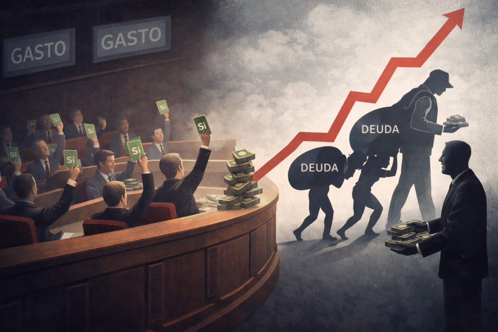 Parliament approving public spending while future generations carry the burden of rising public debt