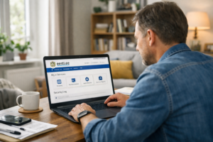 Citizen using digital government services from home in Estonia