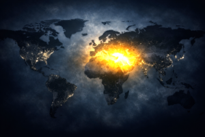 World map highlighting Middle East while other regions remain in shadow