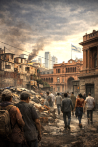 Urban political decay with economic contrast and social indifference