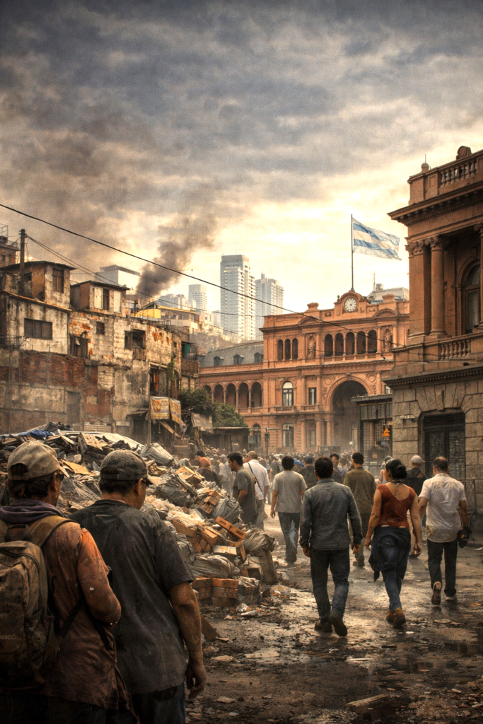 Urban political decay with economic contrast and social indifference