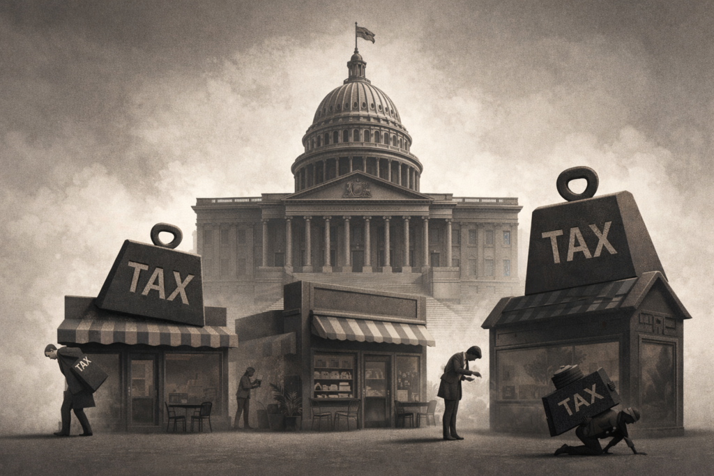 Conceptual image of government fiscal pressure affecting businesses and citizens