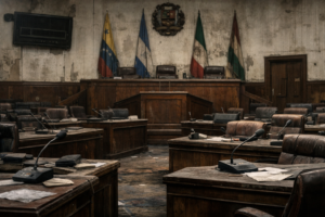 Empty Latin American parliament showing democratic decline