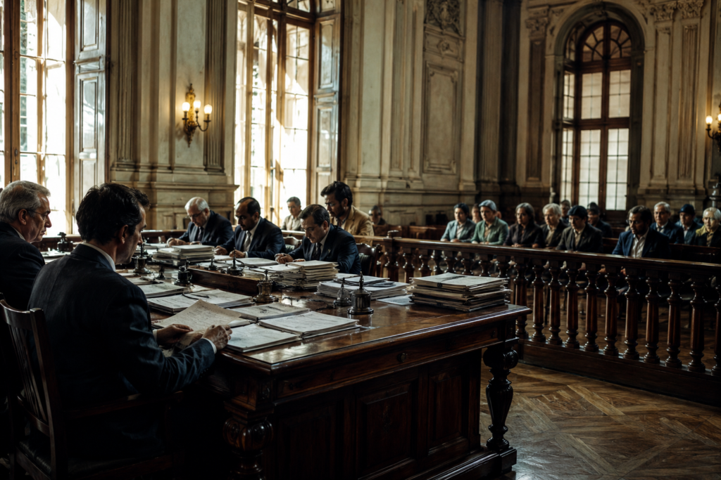 Old government hall showing the tension between state power and equal rights.