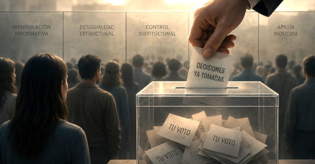 Citizens outside a public institution symbolizing constitutional limits and majority power.