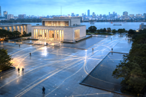 Modern financial district symbolizing sovereign finance and fiscal responsibility.