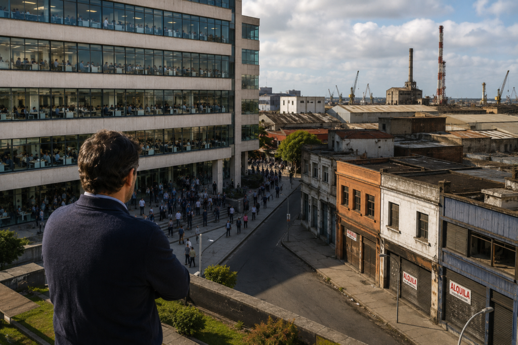 Government expansion contrasted with struggling private businesses in Uruguay.
